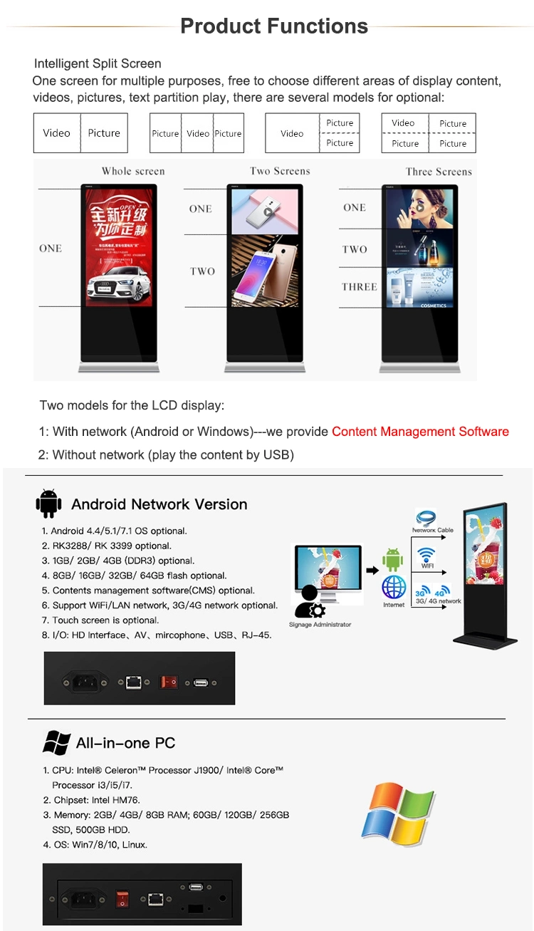 55 Inch Network Touch Screen Kiosk Advertising Display LCD Digital Signage
