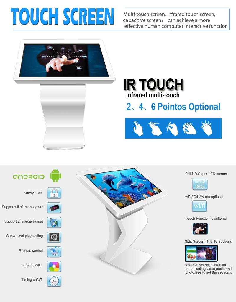 55&quot; Customized Industrial Grade LCD Display, Digital Display, LCD Advertising Display LCD Screen, IR Interactive Touch LCD Screen Coffee Touch Table Touchscreen